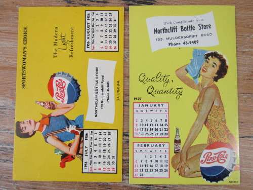 Vintage 1950's Pepsi Cola calandar cards, two in the lot, others available