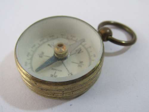 Vintage small brass Compass, The pathfinder London, protective pooch, 2.5cm diameter