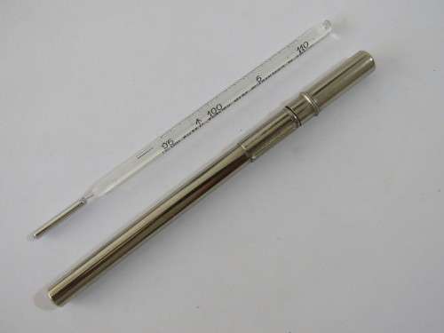 Glass medical Thermometer in stainless protective case, fahrenheit, 1/2 min GH Zeal England