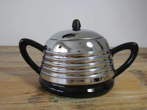 Vintage Art Deco chrome and Porcelain Tea and Coffee set, 4 piece Everhot, excellent condition