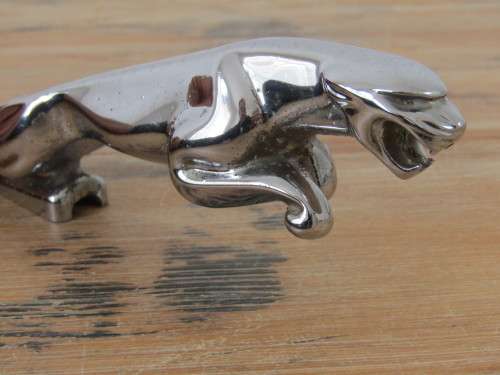 Vintage metal and chrome original Car hood Mascot, Jaguar, large 20cm long