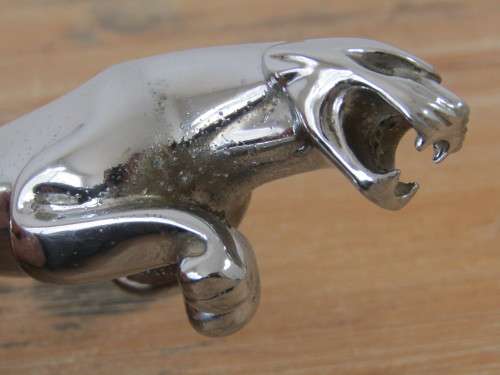 Vintage metal and chrome original Car hood Mascot, Jaguar, large 20cm long