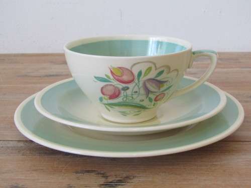 Susie Cooper Tea Trio's, casino shape, 10 available, bid per each, excellent condition
