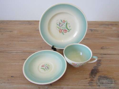Susie Cooper Tea Trio's, casino shape, 10 available, bid per each, excellent condition