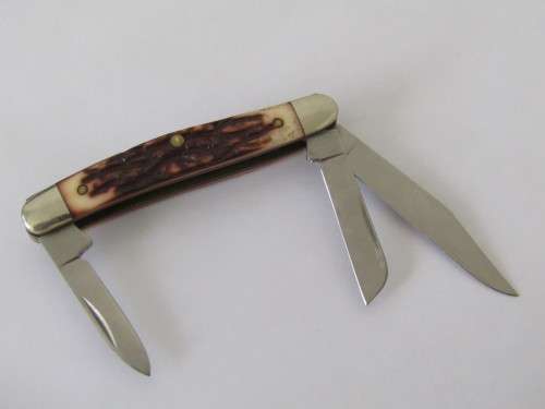 Small horn Handle 3 blade pocket folding Knife, Schrade, USA 807UH, 7cm closed, excellent condition