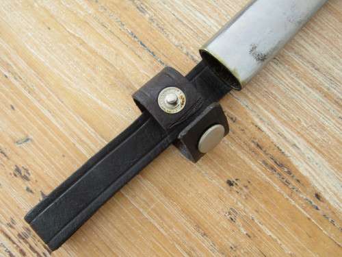 WW1 German Mauser, crank handle trench knife / bayonet with metal scabbard, maker stamps, Demag 28cm