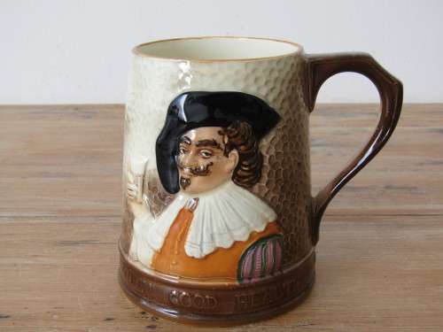 Falcon Ware ceramic beer Mug "Jolly good health", England, 12cm high, excellent condition, 2 avail