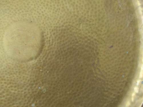 Large vintage round hand beaten solid Brass Tray with markings, 50cm diameter