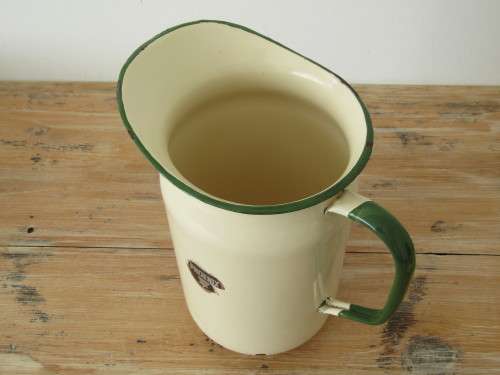 Vintage Enamel ware wash set of 3, large water jug 28cm, large bowl 39cm and a lided soap dish