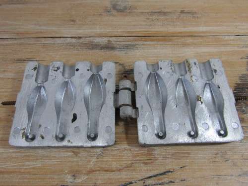 Vintage aluminium mold for molding lead sinkers, fishing - others available