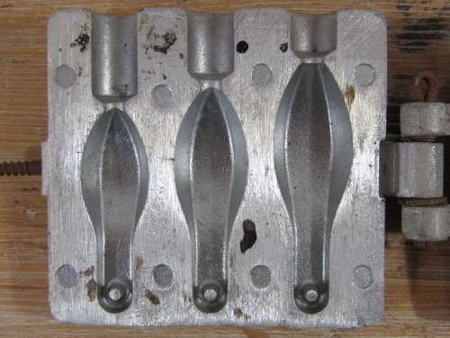 Vintage aluminium mold for molding lead sinkers, fishing - others available