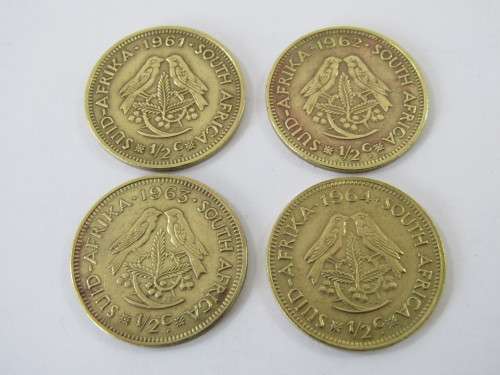 Set of 4 1/2c coins, 1961, 62, 63 and 64, excellent condition, many available