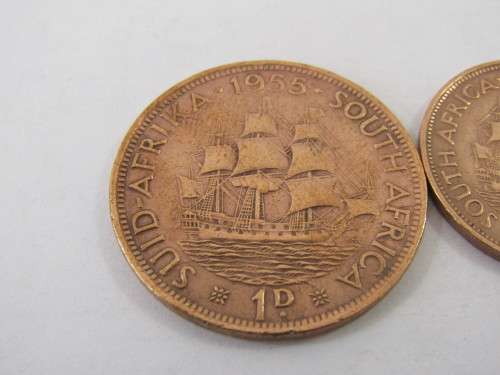 Set of 3 x 1955 Union coins, 1/4d, 1/2d and 1d / penny, excellent condition, many available