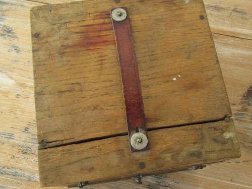 Old vintage unknown electrical / medical instrument, wooden box 16cm x 18cm x 18cm