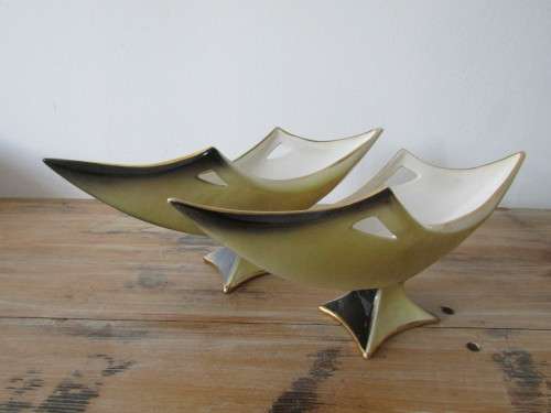 Pair Italian retro ceramic Vases or bowls, large 35cm long, stamped,  excellent condition (2)