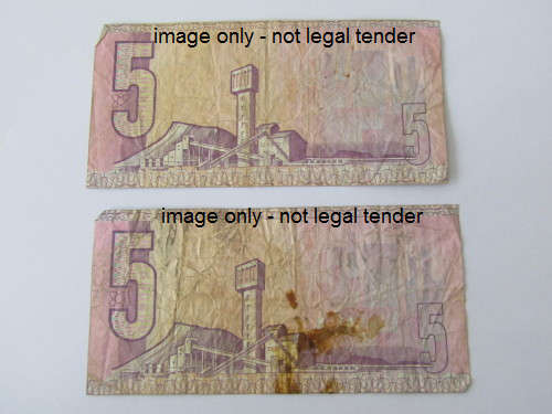 2 x Old SA R5 Bank notes, Stals, BT and BU series