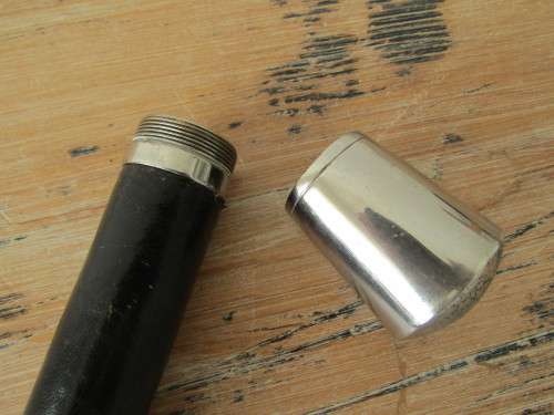 Rare vintage hallow walking stick for concealed sword or blade, metal and leather, 90cm