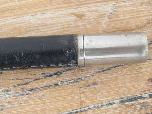 Rare vintage hallow walking stick for concealed sword or blade, metal and leather, 90cm