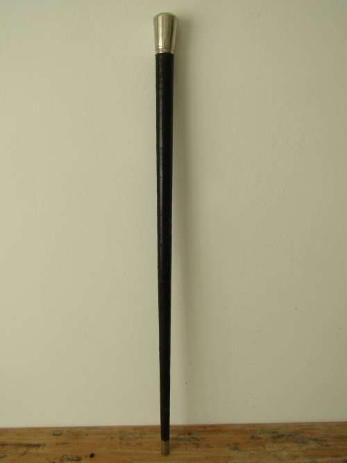 Rare vintage hallow walking stick for concealed sword or blade, metal and leather, 90cm