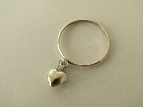 Vintage 925 solid silver Ring with heart shaped charm, stamped, 1.4 grams, many others available
