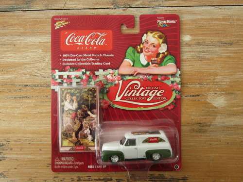 Vintage 2004 Johnny Lighting Coca Cola metal die cast scale model car, 1955 Ford Van, 1/64, mint