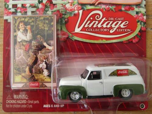Vintage 2004 Johnny Lighting Coca Cola metal die cast scale model car, 1955 Ford Van, 1/64, mint