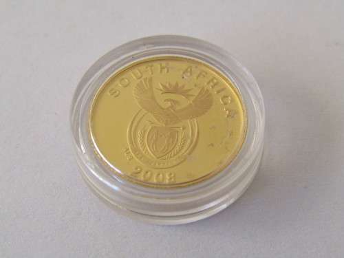 2008 1/10 oz 24ct Gold R1 proof coin in capsule, 2010 Fifa, mint and unused condition