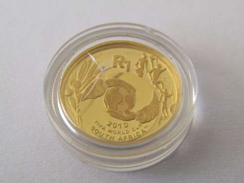2008 1/10 oz 24ct Gold R1 proof coin in capsule, 2010 Fifa, mint and unused condition