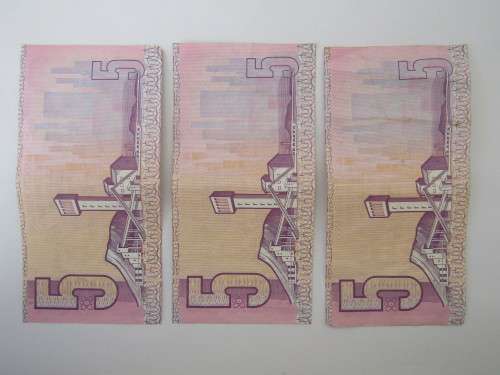 Lot of 3 South African R5 bank notes, CL Stals