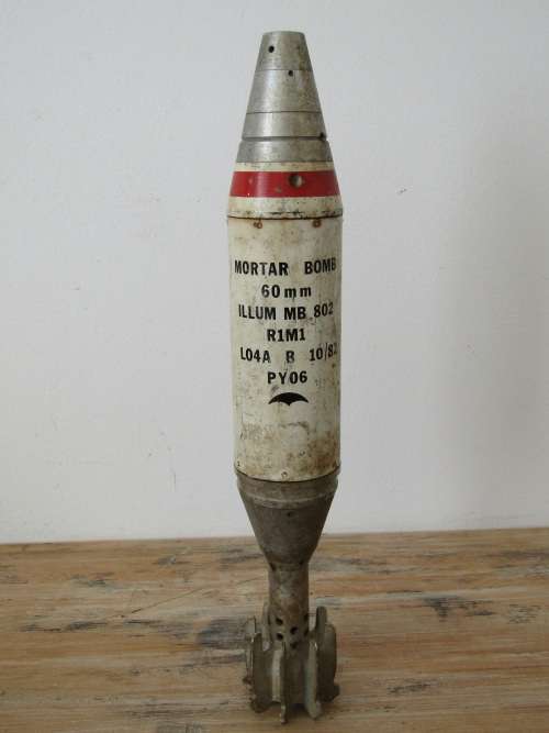 Original old SADF military 60mm Mortar Bomb, Illuminate, 1982, 38cm high