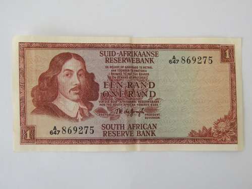Old South African R1 bank note, TW de Jongh. **No reserve auction Now On at Port no.5**