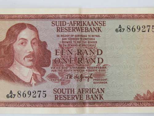 Old South African R1 bank note, TW de Jongh. **No reserve auction Now On at Port no.5**