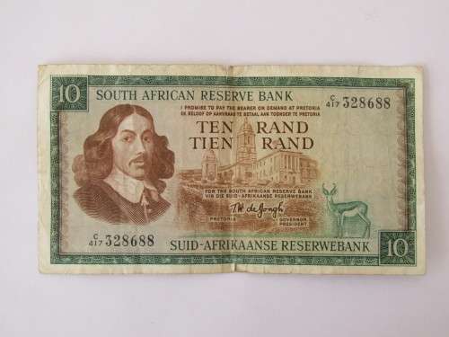 Old South African R10 bank Note. TW de Jongh, C series **No reserve auction Now On at Port no.5**