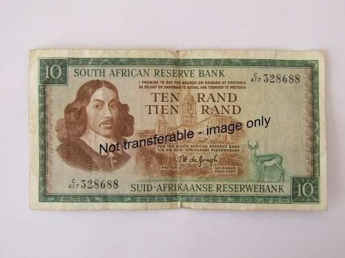 Old South African R10 bank Note. TW de Jongh, C series **No reserve auction Now On at Port no.5**