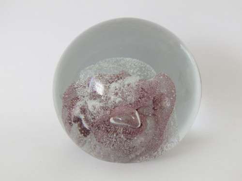 Vintage art glass paperweight, pink flower, 6.5cm diameter, other similar available