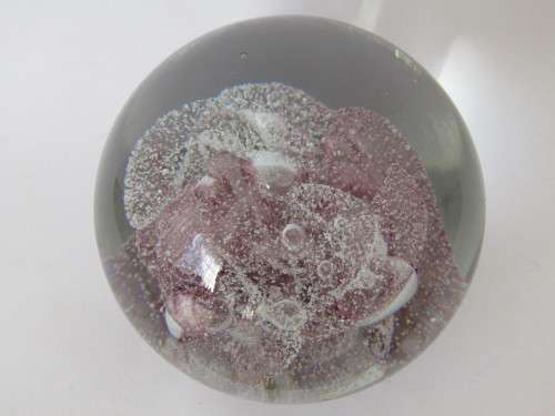 Vintage art glass paperweight, pink flower, 6.5cm diameter, other similar available