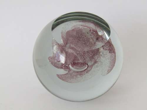 Vintage art glass paperweight, pink flower, 6.5cm diameter, other similar available