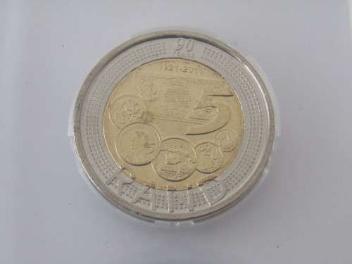 Lot of two 90 year SARB 2011 R5 MS63 graded coins with consecutive serial numbers, SANGS