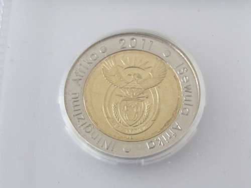 Lot of two 90 year SARB 2011 R5 MS63 graded coins with consecutive serial numbers, SANGS