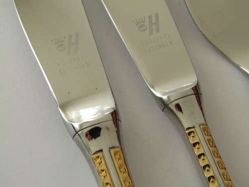 Vintage complete 12 place setting 132 piece SS Solingen Germany gilded border Cutlery Set in canteen