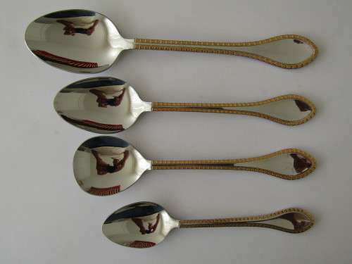 Vintage complete 12 place setting 132 piece SS Solingen Germany gilded border Cutlery Set in canteen