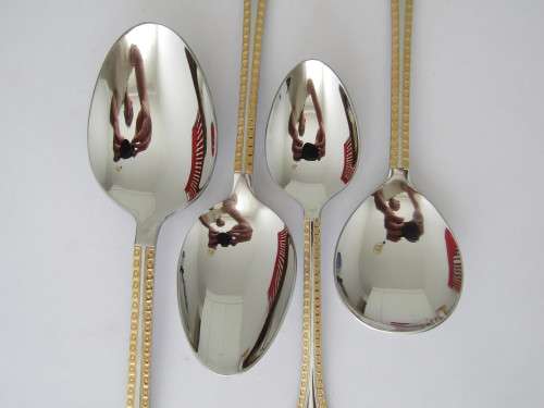 Vintage complete 12 place setting 132 piece SS Solingen Germany gilded border Cutlery Set in canteen