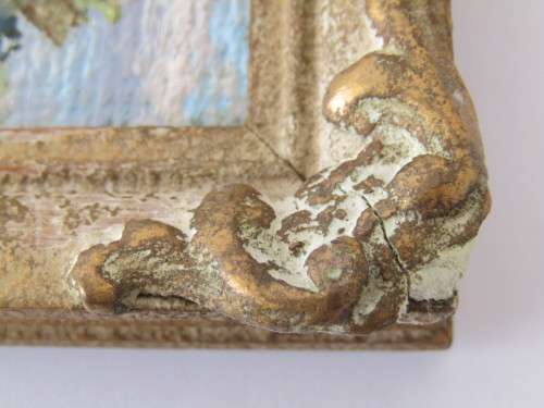 Pair of original vintage Oil on Board miniature paintings in Gilded Frames, signed, 10cm x 12cm