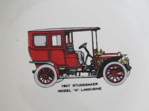 Set of 4 vintage Studebaker porcelain Plates, 12cm x 12cm