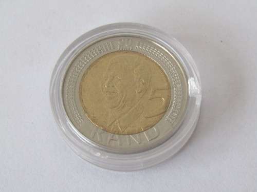2008 R5 coin, Mandela smiley face, cased