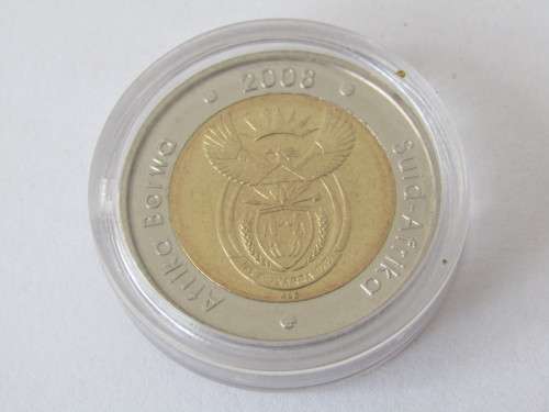 2008 R5 coin, Mandela smiley face, cased