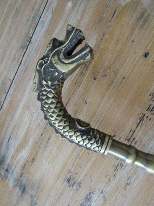 Vintage Brass Oriental walking Stick with Dragon Head handle, 95cm, excellent condition