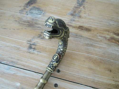 Vintage Brass Oriental walking Stick with Dragon Head handle, 95cm, excellent condition