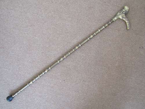 Vintage Brass Oriental walking Stick with Lohan Mask handle, 95cm, excellent condition