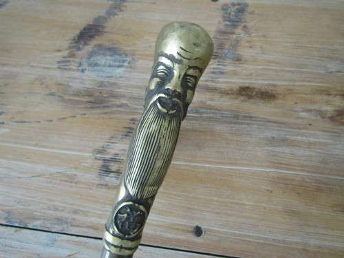 Vintage Brass Oriental walking Stick with Lohan Mask handle, 95cm, excellent condition